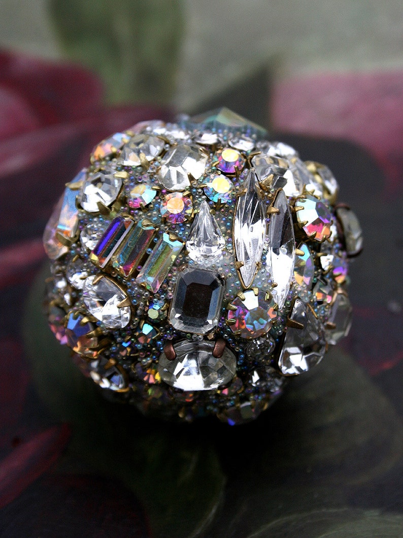 Vintage Crystals Rhinestones Ball Orb Sphere Encrusted Jewelry Ornament Crystal AB Jewelry for the Home and Holidays Original Art Decor