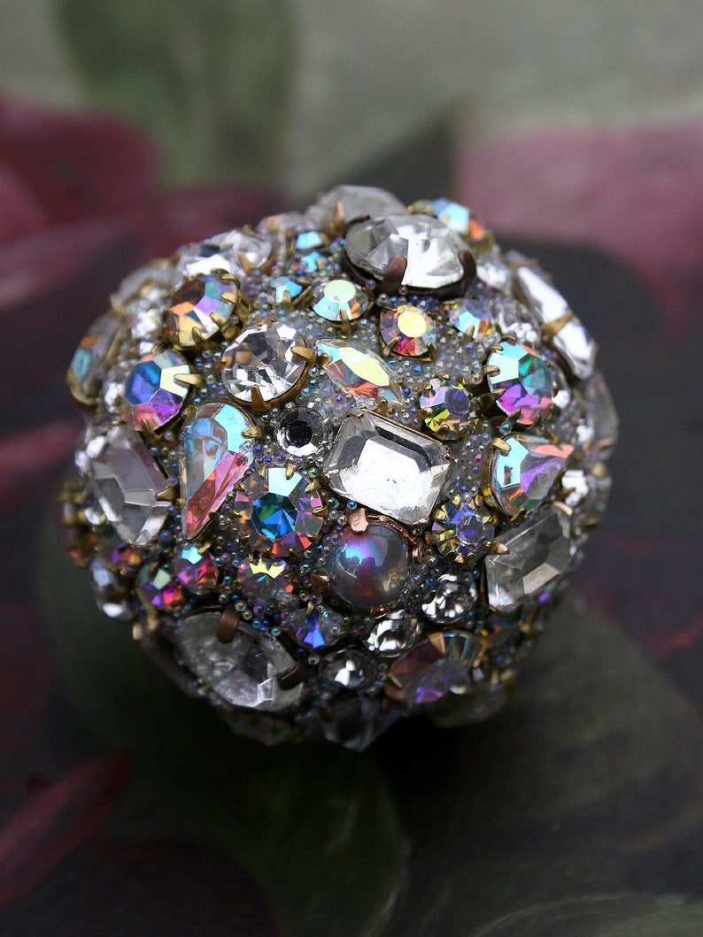 Vintage Crystals Rhinestones Ball Orb Sphere Encrusted Jewelry Ornament Crystal AB Jewelry for the Home and Holidays Original Art Decor