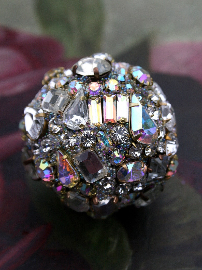 Vintage Crystals Rhinestones Ball Orb Sphere Encrusted Jewelry Ornament Crystal AB Jewelry for the Home and Holidays Original Art Decor