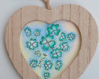 Hand-Drawn Four Leaf Clover Art: Rustic Heart Frame, Lucky Charm