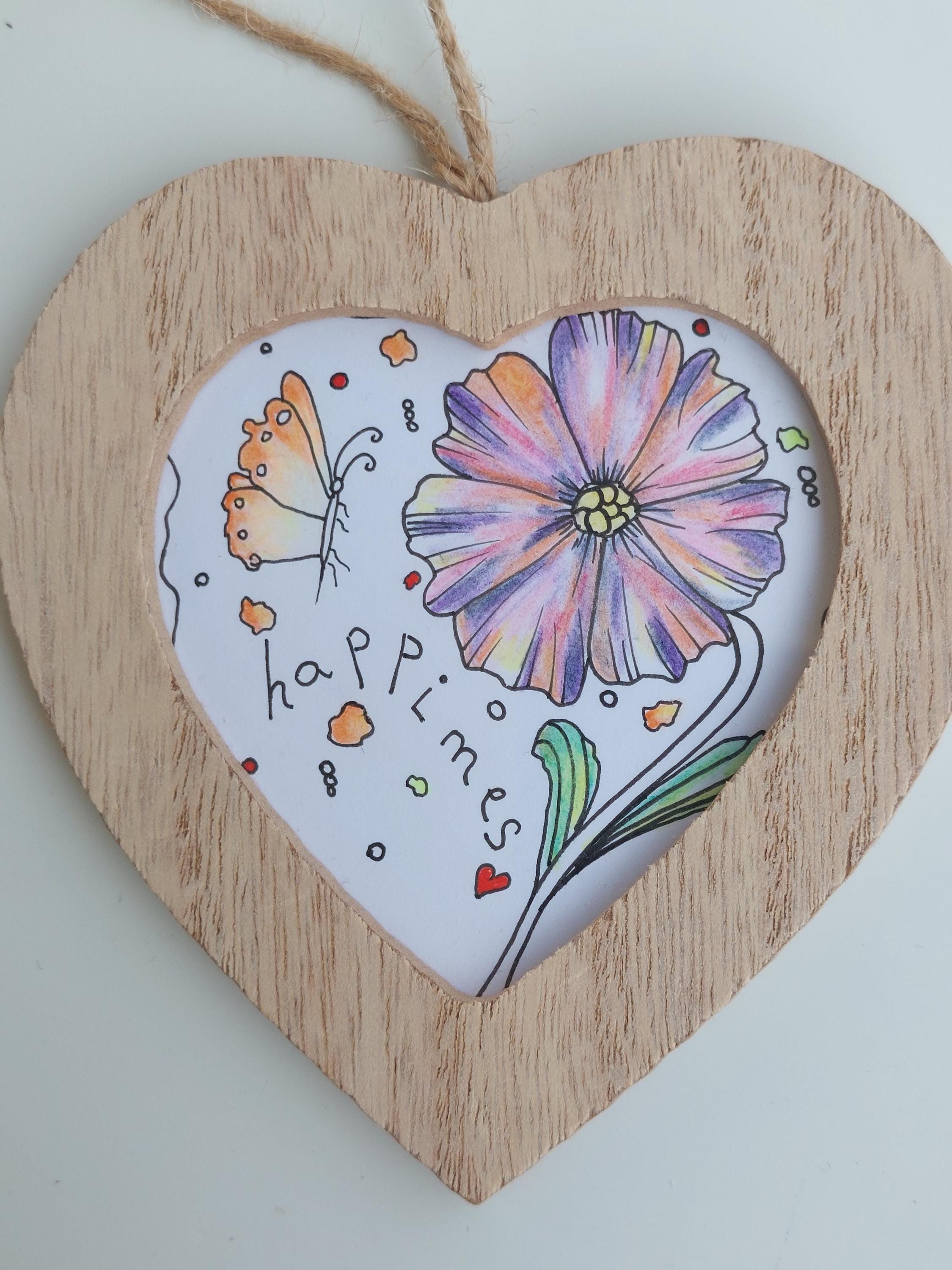 花のアート作品 木製フレーム付き 花と蝶のアート作品 木製フレーム付き