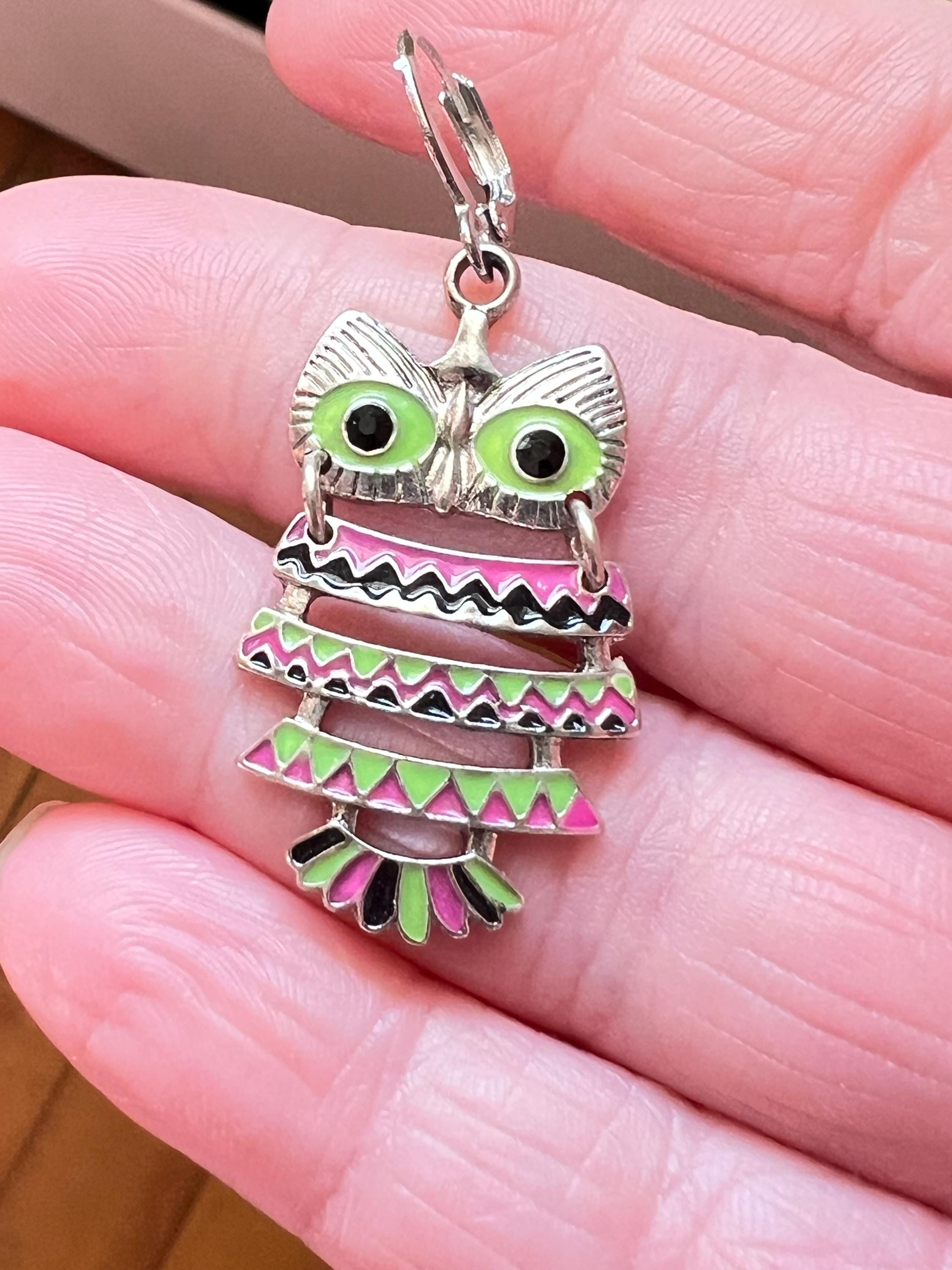 Colorful owl earrings, vintage multi color birds