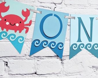 Under the Sea 1st Birthday High Chair Banner Teal Ombre ONEder the Sea First Party Photo Prop Decoration Customize Size & Ocean Animals