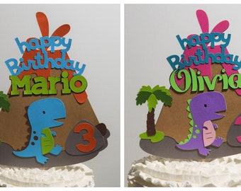 Dinosaur Cake Topper Personalized T Rex Birthday Cake Decoration Boy or Girl Customize Age & Name 2 Size Options for Smash Cake Centerpiece