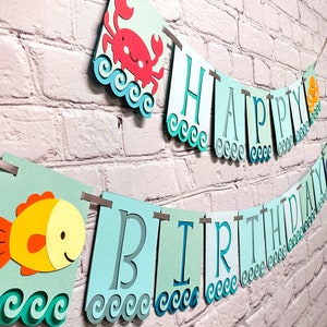 Oneder the Sea Animal Birthday Banner Under the  Ocean First Party Decorations Two Size Options for Name High Chair or Baby Shower