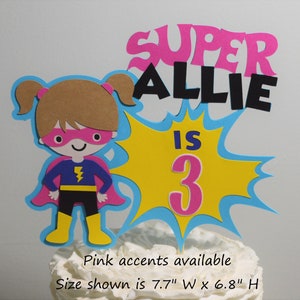 Super Hero Cake Topper Personalized Superhero Birthday Cake Decoration Boy or Girl Customize Age & Name 2 Size Options for Cake Centerpiece image 8