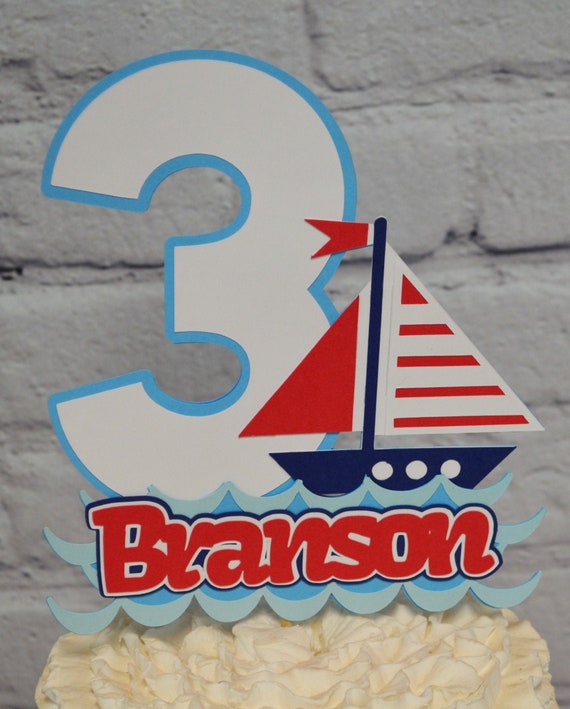 Sailboat Cake Topper Personalized Nautical Centerpiece Customize Age & Name Two Size Options OFISHally One Party Decor Il_570xn
