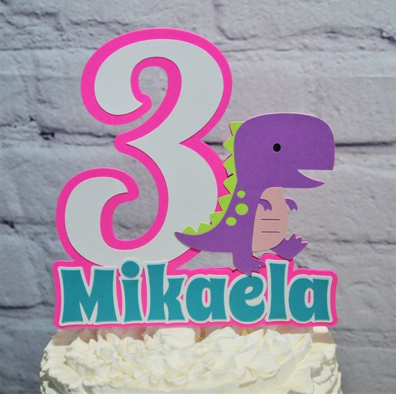 Girl Dinosaur Birthday Cake Topper Personalized 3 Rex Birthday Centerpiece Customize Age & Name Two Size Options for Dinomite Party Decor Il_570xn