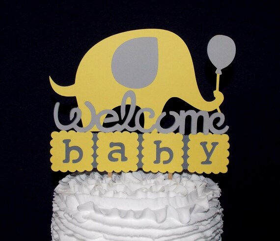 Yellow & Grey Elephant Cake Topper Gender Neutral Cake Decoration Welcome Baby Shower Cake Gender Reveal Shower Little Peanut Il_570xn