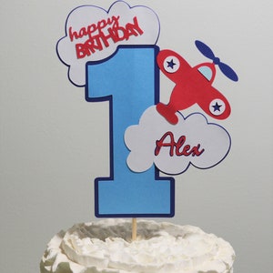 Personalized Vintage Airplane Cake Topper Time Flies First Birthday Flying High Smash Cake Decor Aviator Biplane Party Customize Color Age