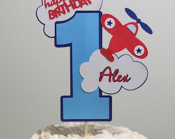 Personalized Vintage Airplane Cake Topper Time Flies First Birthday Flying High Smash Cake Decor Aviator Biplane Party Customize Color Age