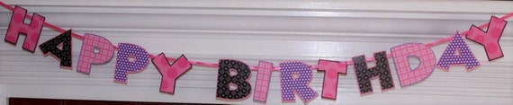 Rock Star Pink & Purple Happy Birthday Letter Banner Hot Pink Black Polka Dots Minnie Mouse Party Decoration Princess 1st Birthday Garland Il_570xn