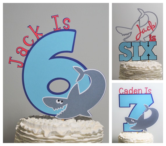 Shark Cake Topper Personalized Shark Birthday Cake Decoration Customize Age and Name 2 Options for Cake Centerpiece Il_570xn