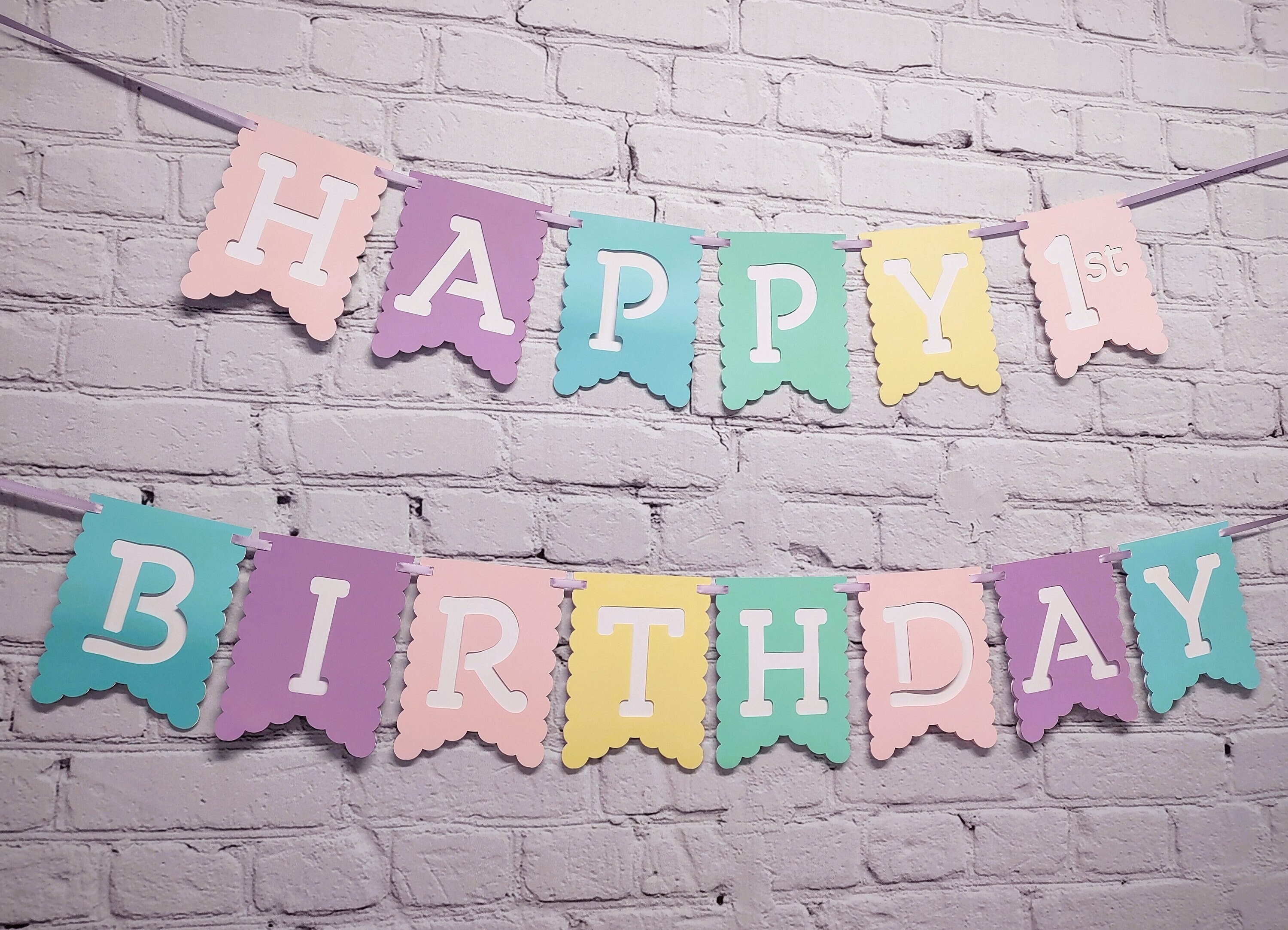 Pastel Birthday Banner Two Sweet Rainbow Garland Unicorn Party Decor Personalize Customize Words Panel size with More Fonts