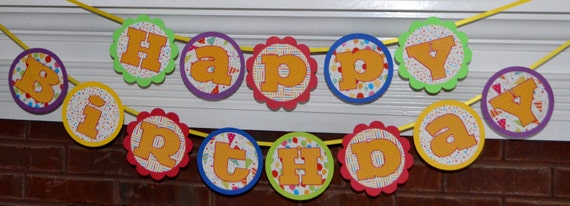 Happy Birthday Banner Party Decoration Bunting Gender Neutral Sign 1st Birthday Kids Teen Adult Classroom Decoration READY TO SHIP Il_570xn
