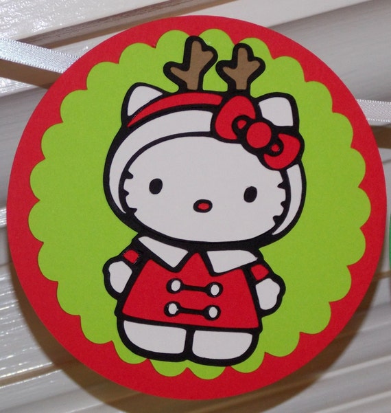 Christmas Birthday Banner READY TO SHIP Hello Kitty Party Decoration Red and Green Girl Christmas Birthday Winter Holiday Birthday Il_570xn