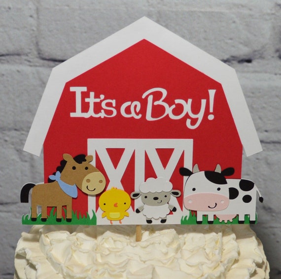 Farm Baby Shower Cake Topper Barnyard Animal It's A Boy Gender Reveal Cake Decoration Old MacDonald Baby Sprinkle Barn Centerpiece 3 sizes Il_570xn
