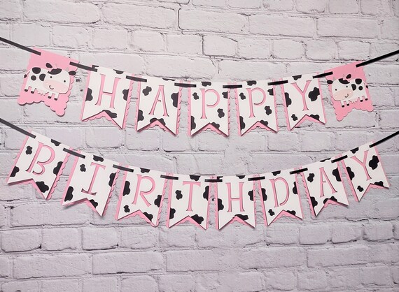 Holy Cow Birthday Banner Cowprint Panels for Farm Party Cowgirl 1st Birthday Barnyard Banner Two Size Options Name High Chair or Baby Shower Il_570xn