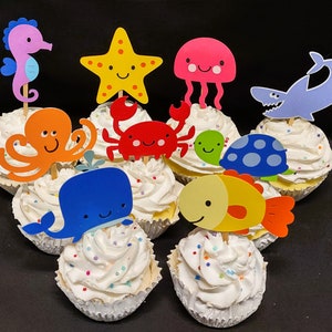 Under the Sea Cupcake Topper Oneder the Sea Birthday Party Picks 9 Sea Life Cake Decoration Customize Number & Kind Ocean Animal Baby Shower