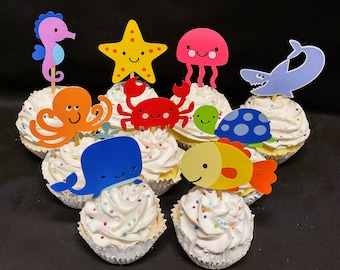 Under the Sea Cupcake Topper Oneder the Sea Birthday Party Picks 9 Sea Life Cake Decoration Customize Number & Kind Ocean Animal Baby Shower