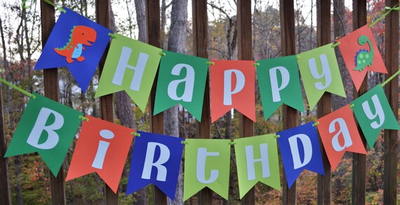 Dinosaur Happy First Birthday Banner Boy Three Rex ROAR I'm 4 Dino Party Decorations Two Size Options for Name High Chair or Baby Shower Il_570xn