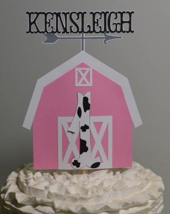Farm Cake Topper Personalized Barnyard Birthday Cake Decoration Customize Age Name & Color 2 Size Options for Cowprint Cake Centerpiece Il_570xn