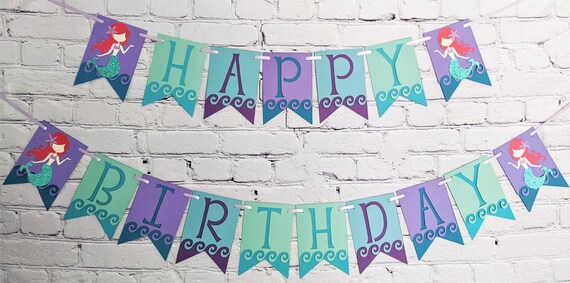 Little Mermaid Birthday Banner Oneder the Sea Party Decoration Personalize Skin Tone & Hair Color Two Size Options for Name or High Chair Il_570xn