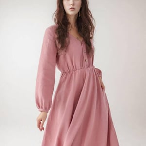 Linen Modest Dress, Swing Dress, Linen Maxi Dress, Long Sleeve Dress, Long Dress, Waist Belt Dress, Retro Vintage Dress, Dress With Pockets