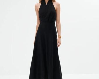 Black Linen Halter Maxi Dress, Backless Summer Gown - Etsy Black Linen Halter Maxi Dress, Backless Summer Gown - Etsy