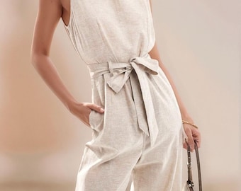 Handmade Linen Maxi Dress: Sleeveless Vintage Style Wrap Dress