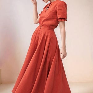 Linen Skirt with Buttons – Handmade High Waist Midi Skirt, Flared Natural Linen Clothing for Women
