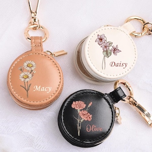 Portagioielli da viaggio rotondo personalizzato, portagioielli personalizzato, proposta di matrimonio per damigella d'onore, porta anelli in pelle, piccolo portagioielli personalizzato con nome, per lei