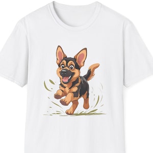 Schattige spelende puppy grafisch unisex softstyle T-shirt, cadeau hondenliefhebber, vrijetijdskleding, shirt dierenthema, perfect voor verjaardagen, eigenaren van gezelschapsdieren