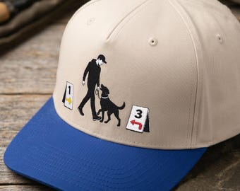 Embroidered Dog Rally Obedience Hat: Handler and Dog Silhouette, Two-Tone Mid Profile