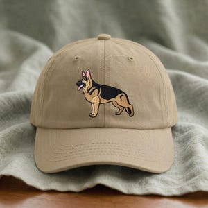 Gorra de pastor alemán bordada: postura de exhibición canina, regalo para amantes, dueños, entrenadores y cuidadores de pastores alemanes. Khaki