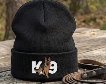 K9 Embroidered Knit Beanie: German Shepherd Logo, Gift For Dog Trainers, Handlers