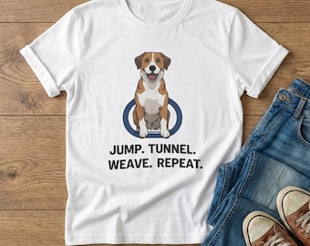 Heavy Cotton Dog Agility T-Shirt For Trainers, Owners: Jump, Tunnel, Weave, Repeat