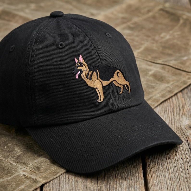 Gorra de pastor alemán bordada: postura de exhibición canina, regalo para amantes, dueños, entrenadores y cuidadores de pastores alemanes. imagen 1