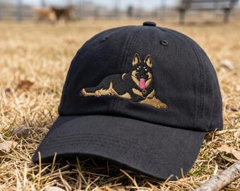 Embroidered Dog Hat Featuring a German Shepherd With Hanging Tongue: Gift For Trainers, Owners, Handlers