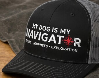 My Dog is my navigator bestickt: Retro Cap für Hundebesitzer, Outdoor Abenteuer Snapback und ein tolles Geschenk für Hundebesitzer