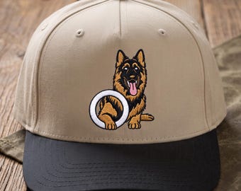 Embroidered Two Tone Dog Trainer Hat: Graphic of German Shepherd With Puller