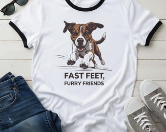 Dog Agility Ringer T-Shirt: Fast Feet, Furry Friends - Cotton Blend