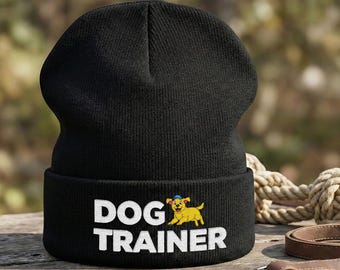 Embroidered Playful Funny Dog Trainer Knit Beanie: Gift For Canine Trainers and Handlers