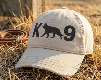 Embroidered K9 Distressed Hat: Black German Shepherd Silhouette, Gift For Police Unit, Dog Trainers