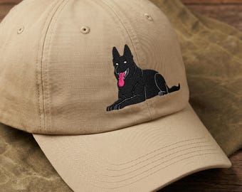 Embroidered Black Czech German Shepherd Hat: Working Dog Silhouette, Gift For K9 Trainers, Handlers