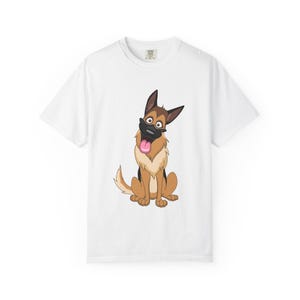 Unisex Dog Lover T-Shirt With Funny Cartoon of Tan Color German Shepherd