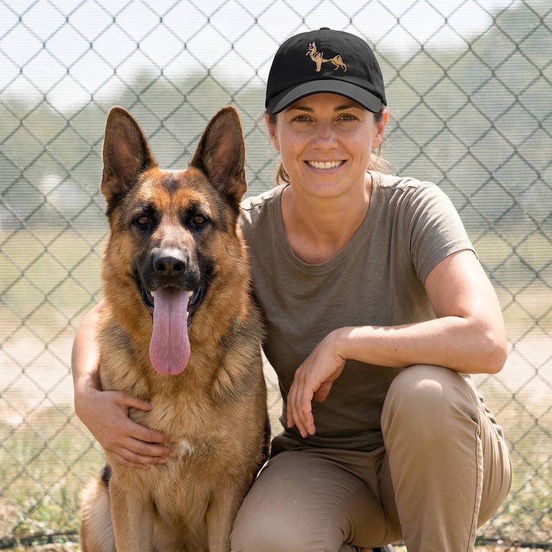Gorra de pastor alemán bordada: postura de exhibición canina, regalo para amantes, dueños, entrenadores y cuidadores de pastores alemanes. imagen 3