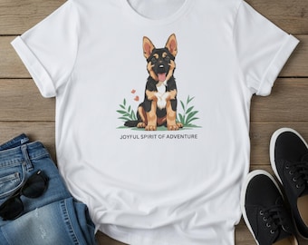Camiseta unisex extragrande con diseño de cachorro de pastor alemán y espíritu aventurero