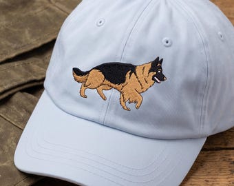 Embroidered Long Coat German Shepherd Cotton Hat: Dog Trotting Gait