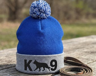 Embroidered K9 Pom-Pom Knit Cap - German Shepherd Logo | Gift For Dog Trainers